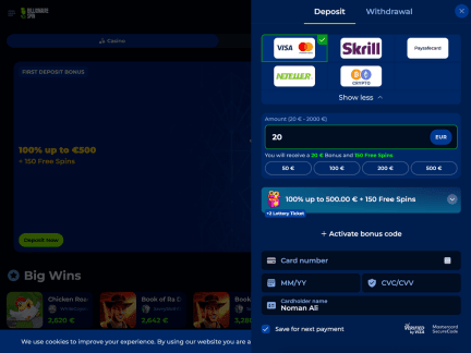 BillionaireSpin Casino cashier