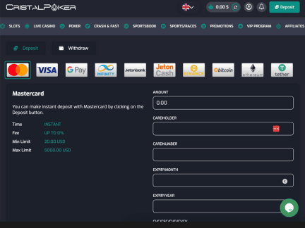 Cristalpoker Casino cashier