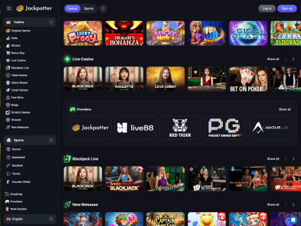 Jackpotter Casino website