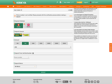 Krikya Casino cashier