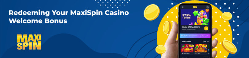 Banner of bonuses and promotions of MaxiSpin Casino
