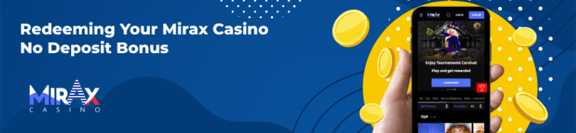 Banner of bonuses and promotions ofย Mirax Casino