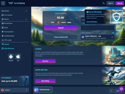 Wintopia Casino website